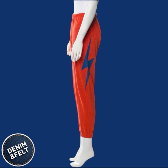 Aviator Nation Unisex Bolt Print Sweatpants/Joggers | Orange w/ Blue Bolt | EUC! - Picture 2 of 13
